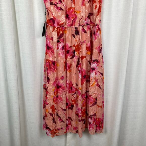 Adrianna Papell Orange Pink Halter Midi Dress - Picture 13 of 16